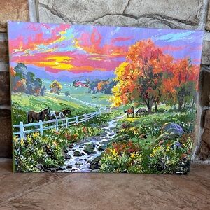 Vibrant Landscape Painting with Horses